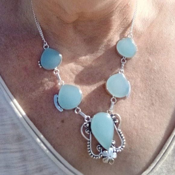 New Blue Chalcedony 925 Silver Necklace. - Picture 11 of 16